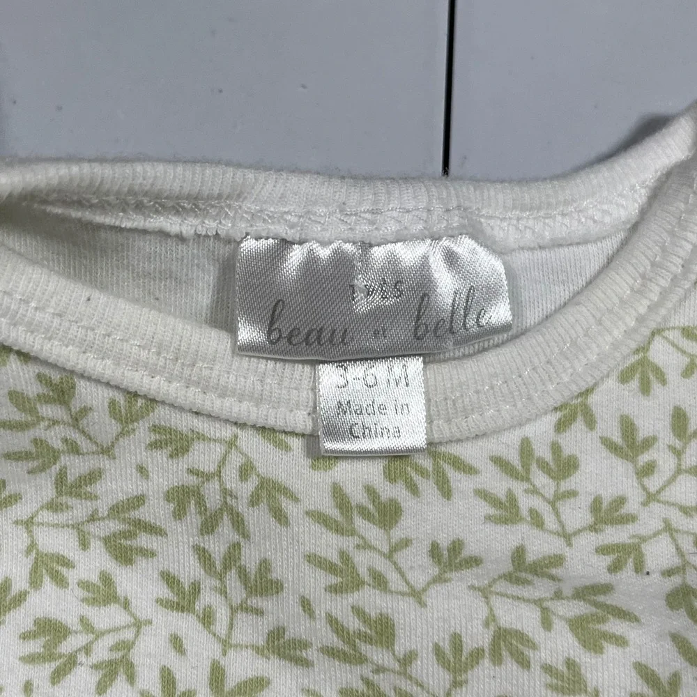 Tres Beau Belle Baby Long Sleeve Pima Cotton Bodysuit Green Leaf Print 3-6M
